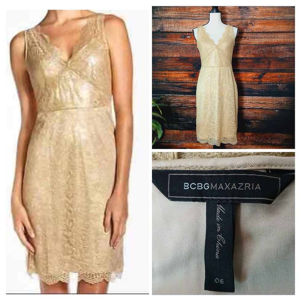 BCBGMAXAZRIA Dress 6 Lynette Gold Metallic Lace